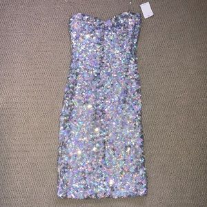 All Over Silver Sequin Strapless Mini Dress